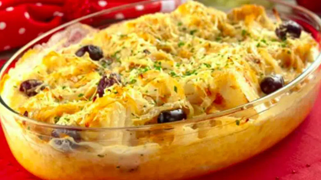 Bacalhau gratinado com catupiry