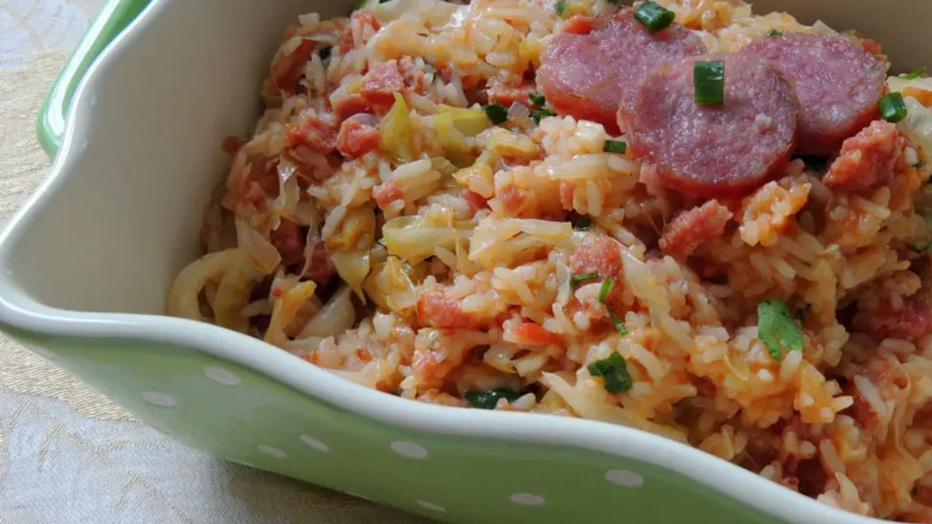 Arroz com linguiça na pressão