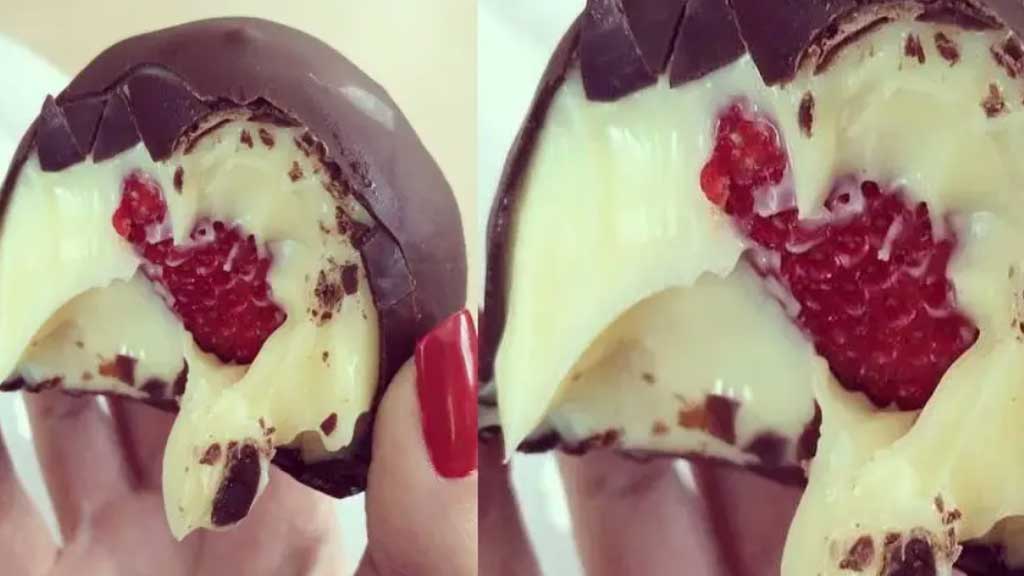 Bombom de creme com morango