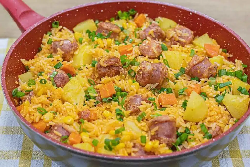 Arroz com toscana e batata