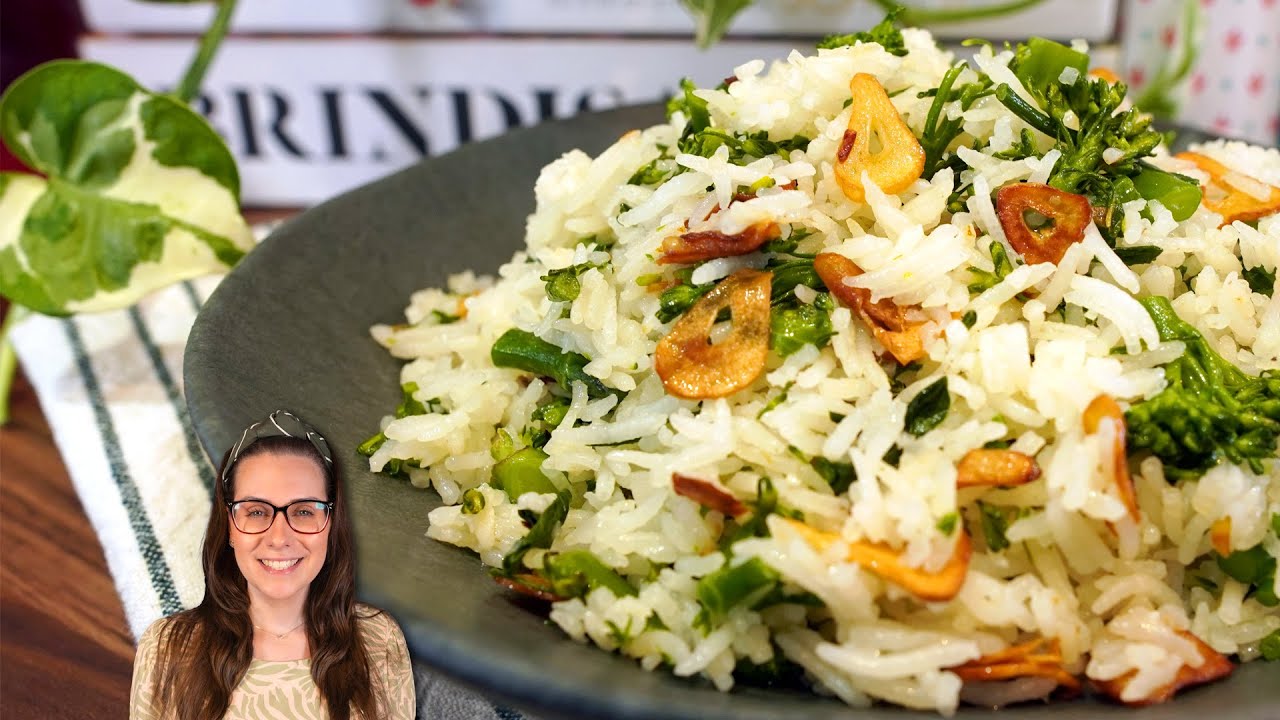 Arroz com alho e brócolis