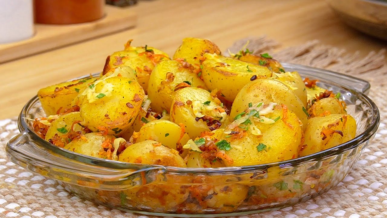 Batatas douradas com legumes